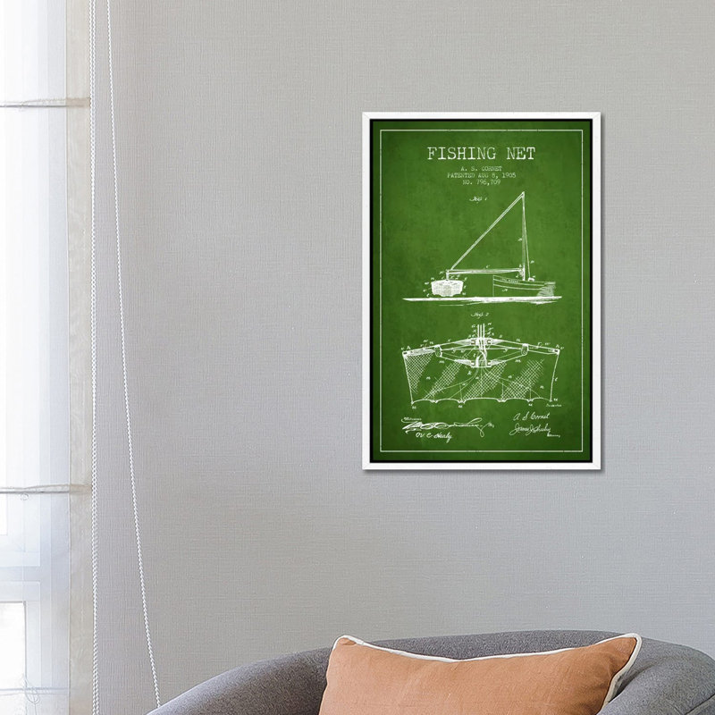 Fishing Net Green Patent Blueprint by Aged Pixel - Gallery-Wrapped Canvas Giclée on Canvas, 66.04 cm H x 45.72 cm W