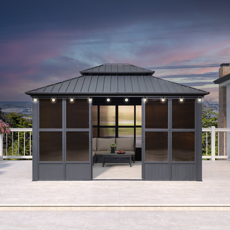 Sunroom Hardtop Gazebo Solarium With Light Galvanized Steel Double Roof All-weather Aluminum Outdoor Screen House