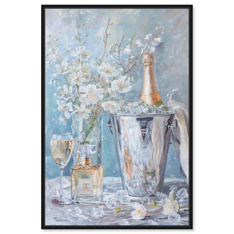 Illustration de mode sur toile Champagne Champagne, H 31 po x l 21 po, Reproduction encadrée sans passe-partout, White