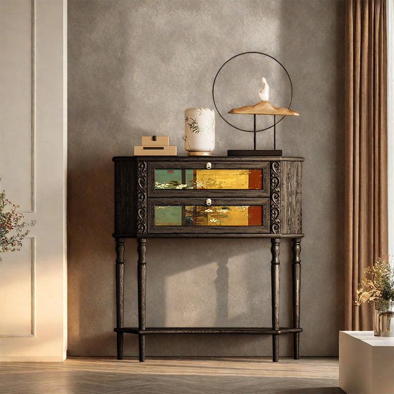 Armoire de rangement à deux tiroirs en bois de pin