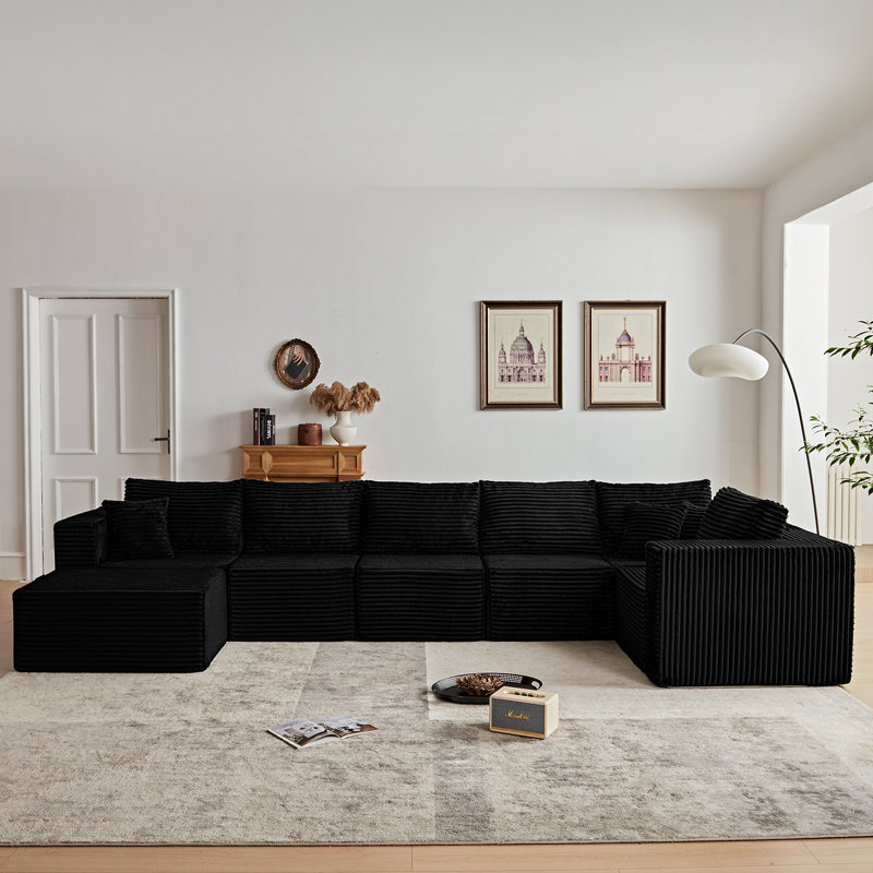 Canapé modulaire Cloud modulaire avec méridienne en forme de U désossée, canapé modulaire Cloud avec assise profonde et tissu velours côtelé moelleux, aucun assemblage requis pour le salon, la chambre à coucher