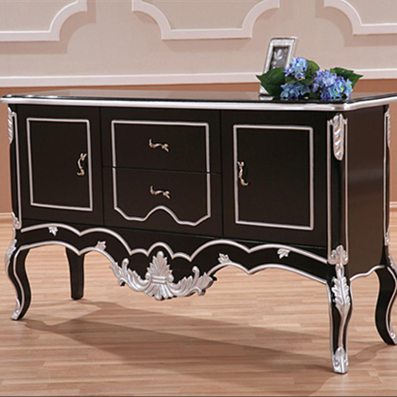 All solid wood neoclassical storage cabinet, Black