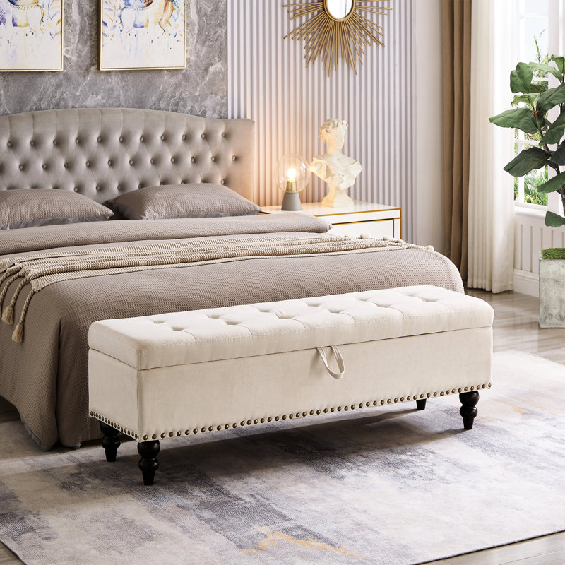 Banc 59 po avec rangement en beige, style contemporain pour un espace de vie fonctionnel, bureau à domicile élégant, multifonctionnel