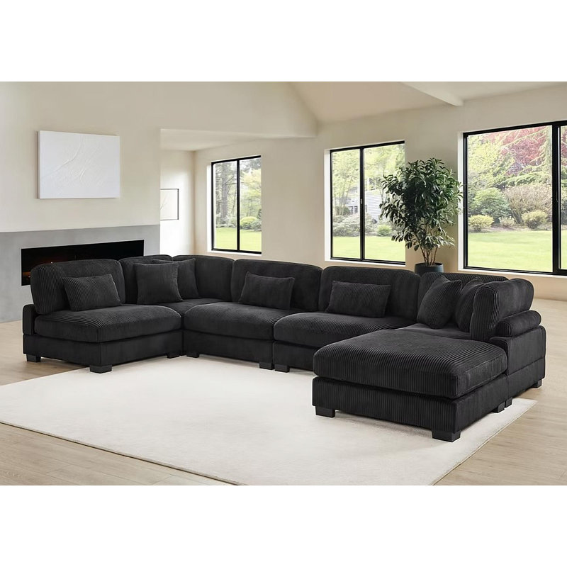 Supremo Black 6 Piece Sectional, Black Fabric