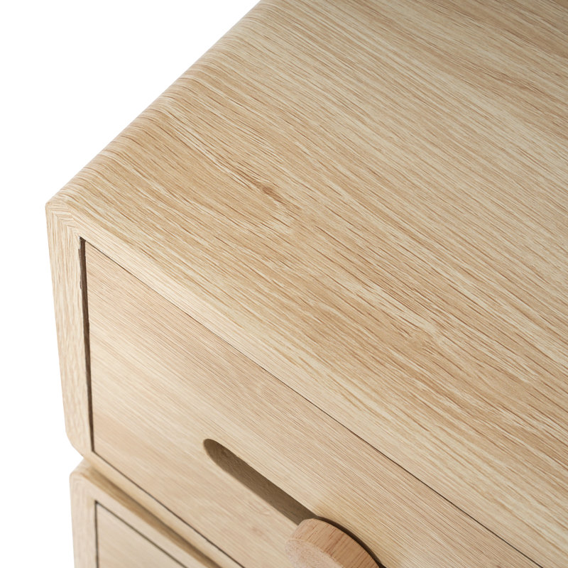 Table d'appoint rotative robot avec tiroir réglable et porte à lattes, conception asymétrique, chêne naturel