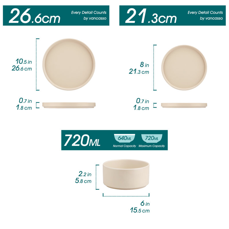 12 Pcs Ceramic Dinnerware Set, Dinner Plates, Dessert Plates And Soup Plates For 4 Person, Beige Set, Beige Yellow