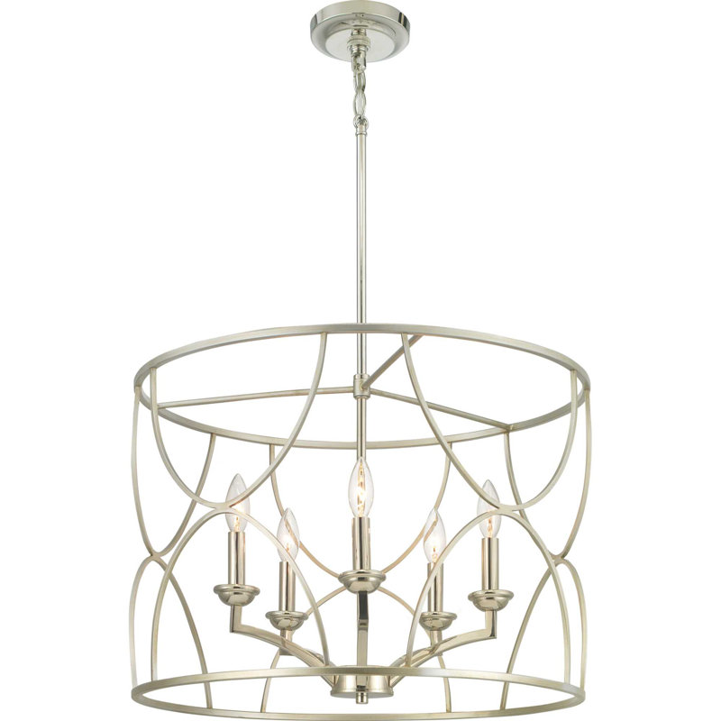 Lustre tambour 5 lumières Stafford, Crête argent