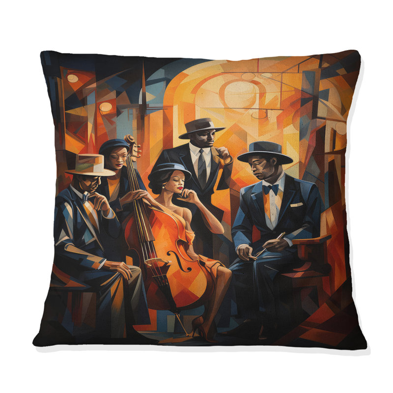 Coussin Jazz Harlem Renaissance, 18" x 18", Carré