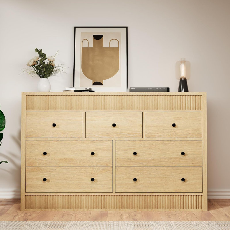 Commode 6 tiroirs pour la chambre à coucher, commode cannelée en bois, rangement en chêne moderne pour le salon, le couloir et le vestibule