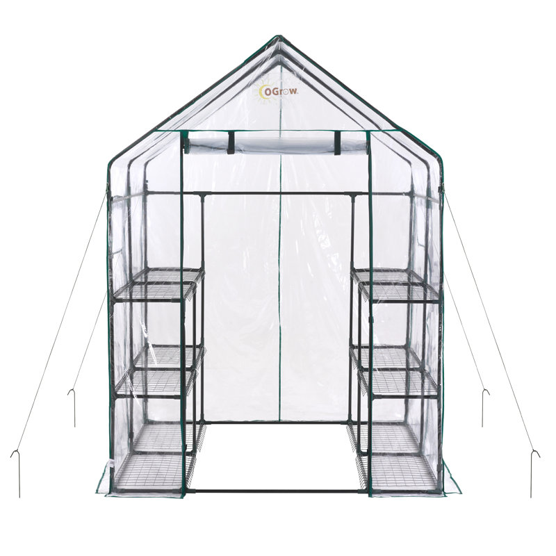 Machrus Ogrow Deluxe Walk-In Greenhouse with 3 Tiers and 12 Shelves -  Clear Cover