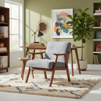 Mid-Century Upholstered Guest Office Chair with Wood Frame and Armrests by Latitude Run