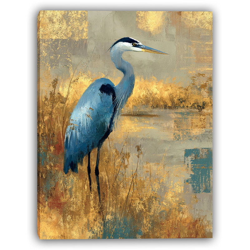 «Autumn Glow Heron», art mural sur toile tendue, H 36 po x l 24 po