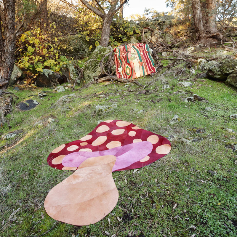 Funghi Cowhide Polka Dots Area Rug in Red/Pink/Nude, Slice/Wedge 10' x 14'