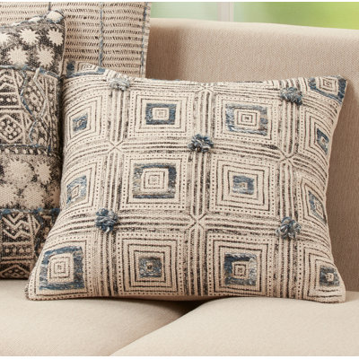 Faye Block Print Square 100% Cotton Pillow