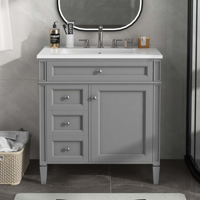 Meuble-lavabo moderne avec rangement abondant et design élégant, Gris