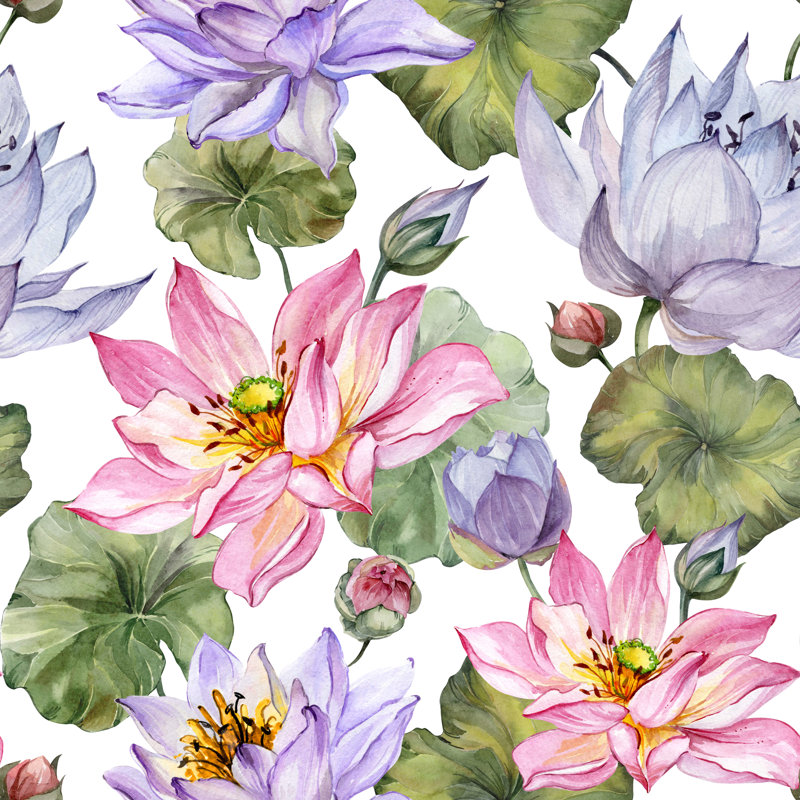 Adgie, grand lotus avec feuilles sur toile, H 12 po x l 12 po x P 1,25 po