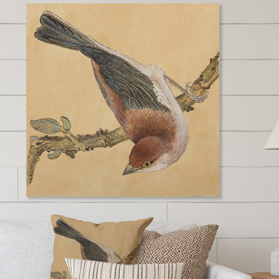 Oiseau chanteur rétro sur branche - décoration murale traditionnelle sur toile