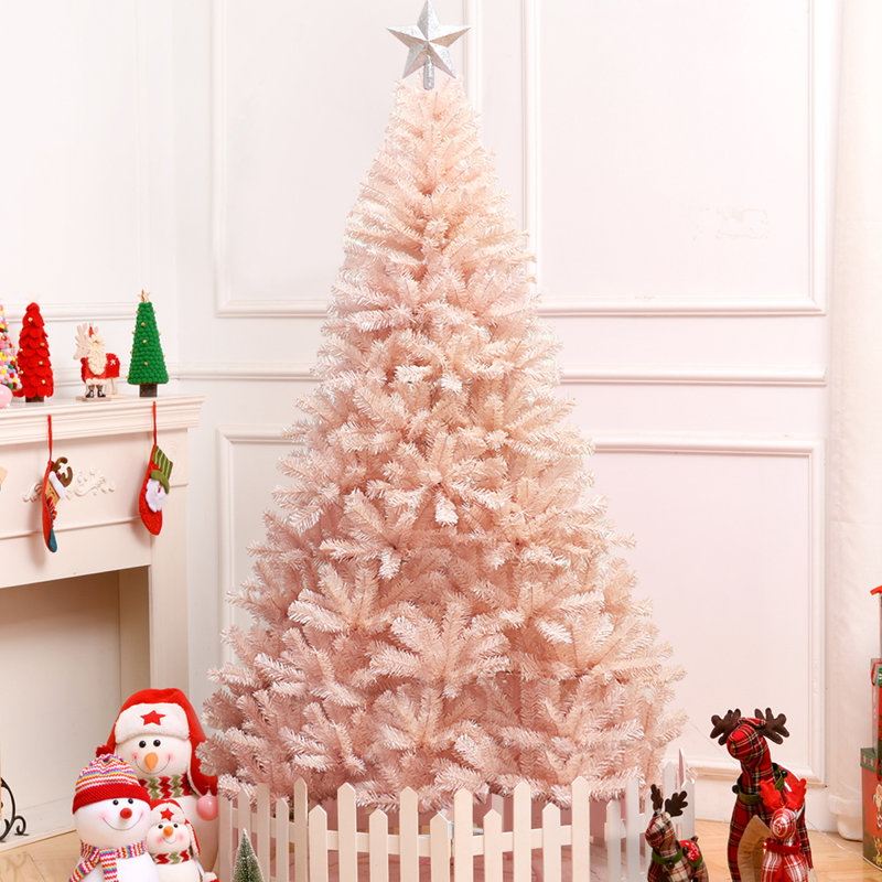 Pink Realistic Artificial Christmas Tree, 6.89ft H x 4.1ft W x 4.1ft D