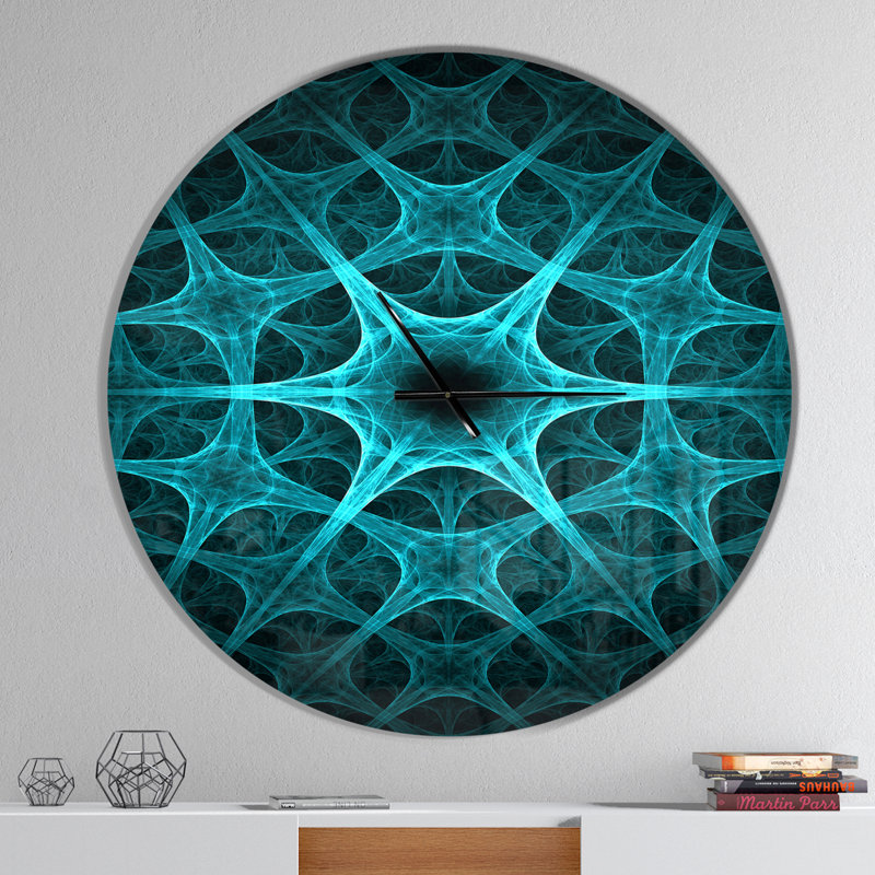Abstrait fleur d'épine - horloge murale moderne, Moyen, Turquoise