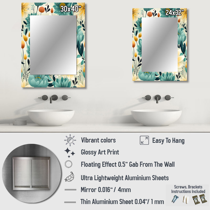 Alekos Mindfulness Sanctuary Mediation - miroir floral, miroir mural unique Cottage, impression d'art en métal, 32 po x 24 po