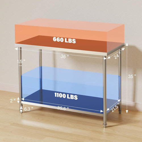NSF Stainless Steel Prep Table with Adjustable Shelf & Casters, Commercial Work Table for Restaurant Kitchen