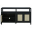 Bohemian Style Rattan Buffet Storage Cabinet with Solid Wood Frame, Sideboard with 3-position Adjustable Shelves, No-Handle Push-to-Open Design-129434443
