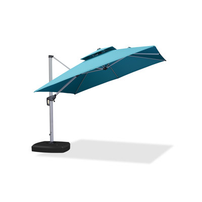 Parasol en porte-à-faux carré 120 "avec base à roulettes, bleu turquoise 120"