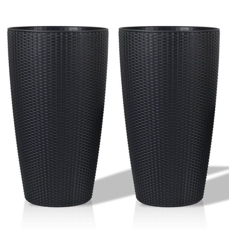 Indoor/Outdoor Modern The Appearance Is Made Of Imitation Rattan Design Planter,22.5 Inch Plastic Large Plant Pot With Automatic Watering System For Home And Garden  (22.5 Inch - 2 Pack)