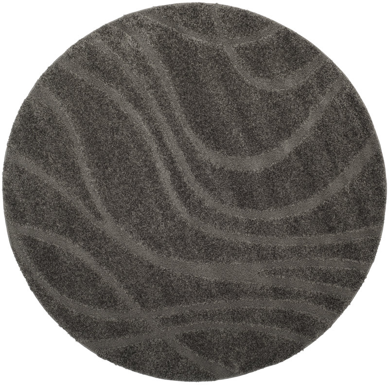 Ashal Abstract Indoor Rug, Round 8', Dark Gray/Ivory