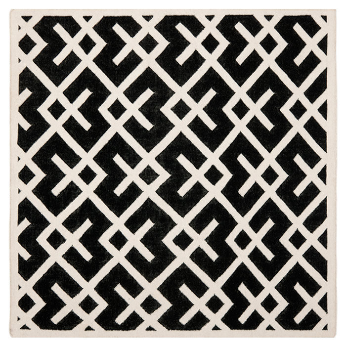 Tapis géométrique en laine et en coton tissé à la main et à plat Rodgers, Carré 6 pi