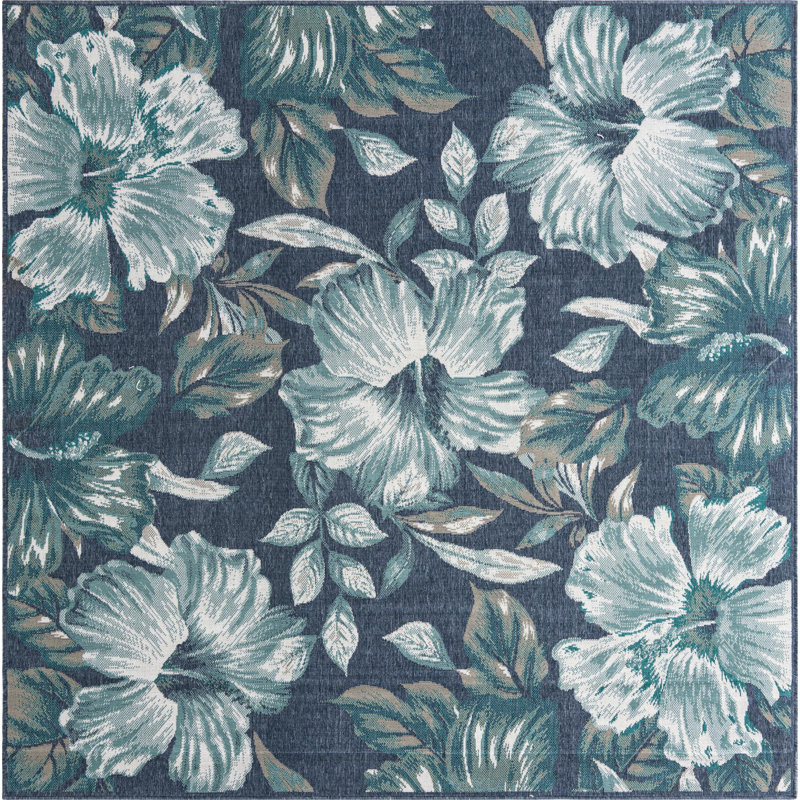 Tapis bleu foncé d'extérieur Ayton, Carré 7 pi 10 po