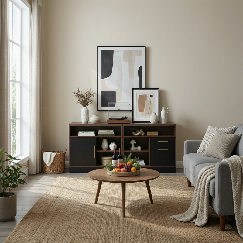 Adonia 63" Wide Wood Lateral File Cabinet With Lock For Home Office, Featuring A Built-In Power Outlet, Black Walnut