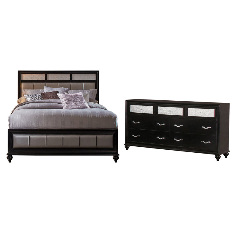 Ensemble de chambre à coucher 2 pièces avec commode Momen, Noir / gris, Très grand