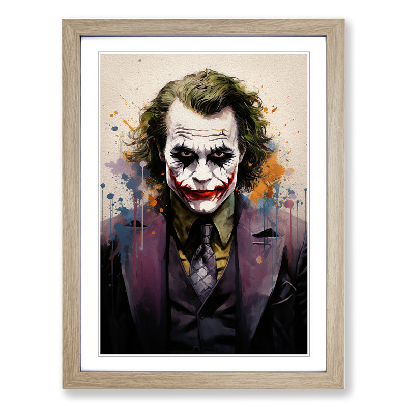 XYZ-FRM-V1223-3910 Joker Conceptual - Single Picture Frame Print on Wood, 64cm H x 46cm W x 2cm D, Oak