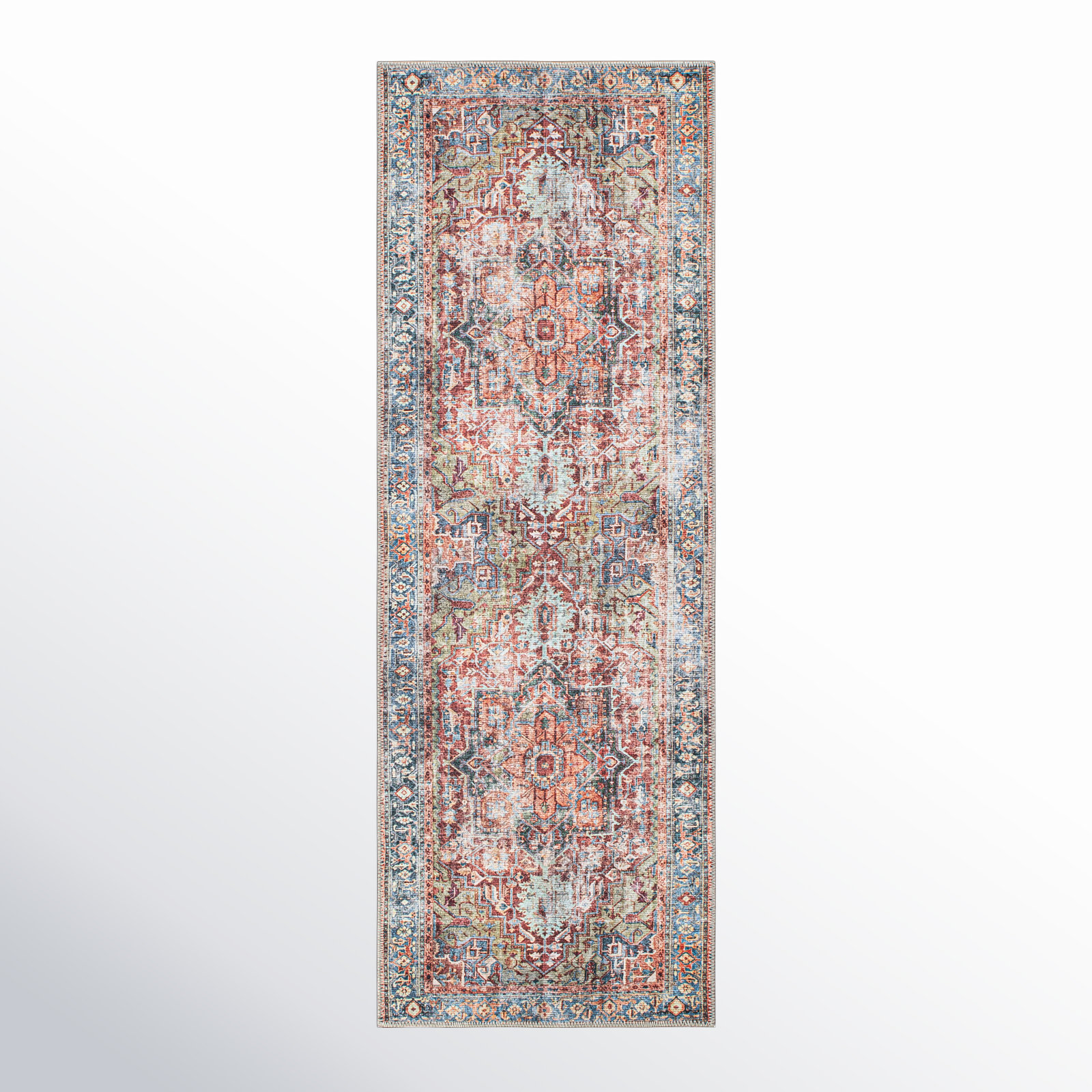 Langley Street® Alice Machine Washable Oriental Flatweave Performance Red/Blue/Ivory Multi Area Rug & Reviews | Wayfair
