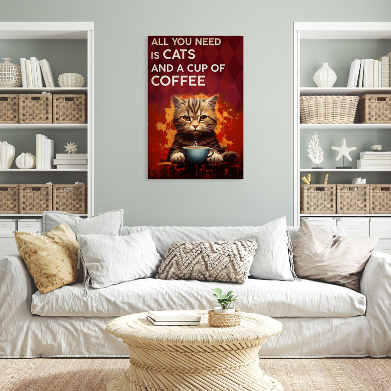 Chats Lilyanah et une tasse de café 1, H 14 po x l 11 po x P 1,25 po