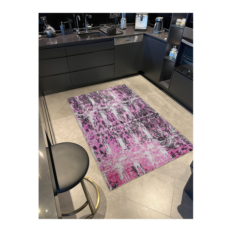 Tapis décoratif tissé mauve à rayures multicolores, Tapis de couloir 2 pi 6 po x 9 pi 10 po inclus