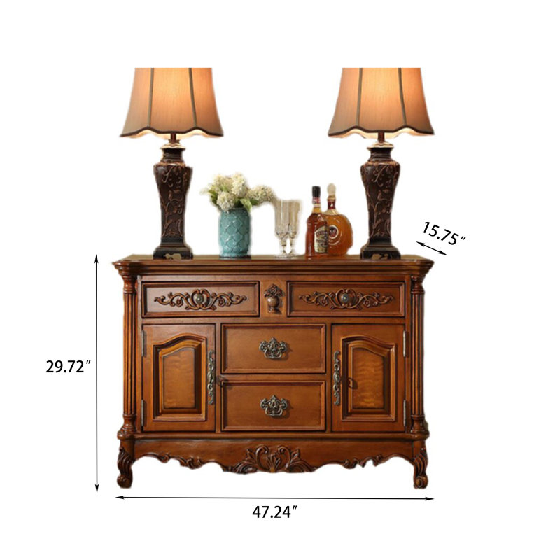 Buffet 47,24 "en bois d'hévéa massif brun avec 2 portes et 4 tiroirs, 29.72" H x 47.24" W x 15.75" D