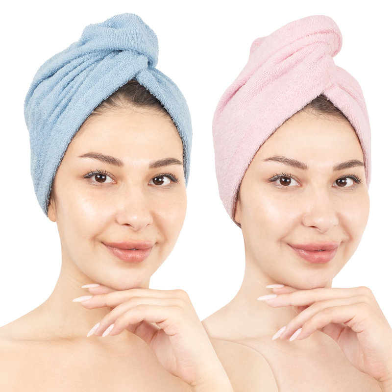 Serviettes 100% coton, longs poils bouclés, Bleu ciel / rose