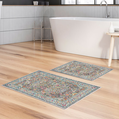 Ensemble de luxueux tapis de bain (2 pièces), 100% polyester, antidérapant, antibactérien | Dimensions: 19,7 po x 23,6 po et 23,6 po x 39,4 po | Tissu ultra-absorbant et facile à nettoyer, lavable à la machine à 86 ° F | Parfait pour la salle de bain ou le spa