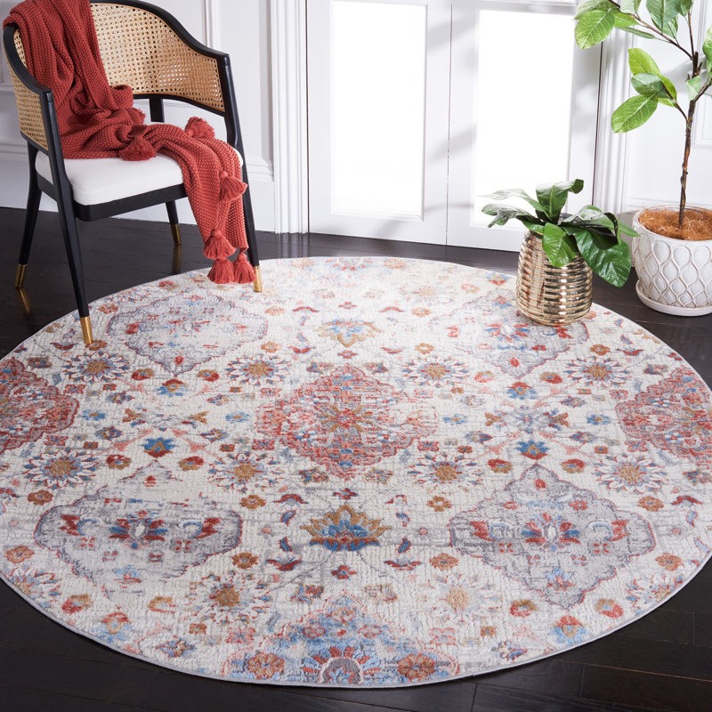 Tapis ivoire / rouille / bleu Montrose, Rond 6 pi 7 po