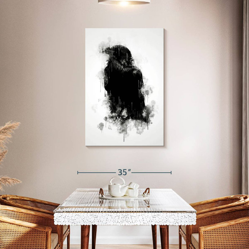 Corbeau Brampt en noir et blanc, H 45 po x l 30 po