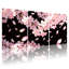 Fleur de cerisier sur toile, fleurs de sakura rose sur fond noir (ensemble de 3)-238338356