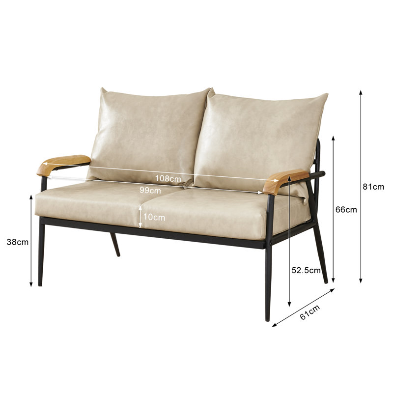 Ukiah 2 Seater Faux Leather Sofa, Cream