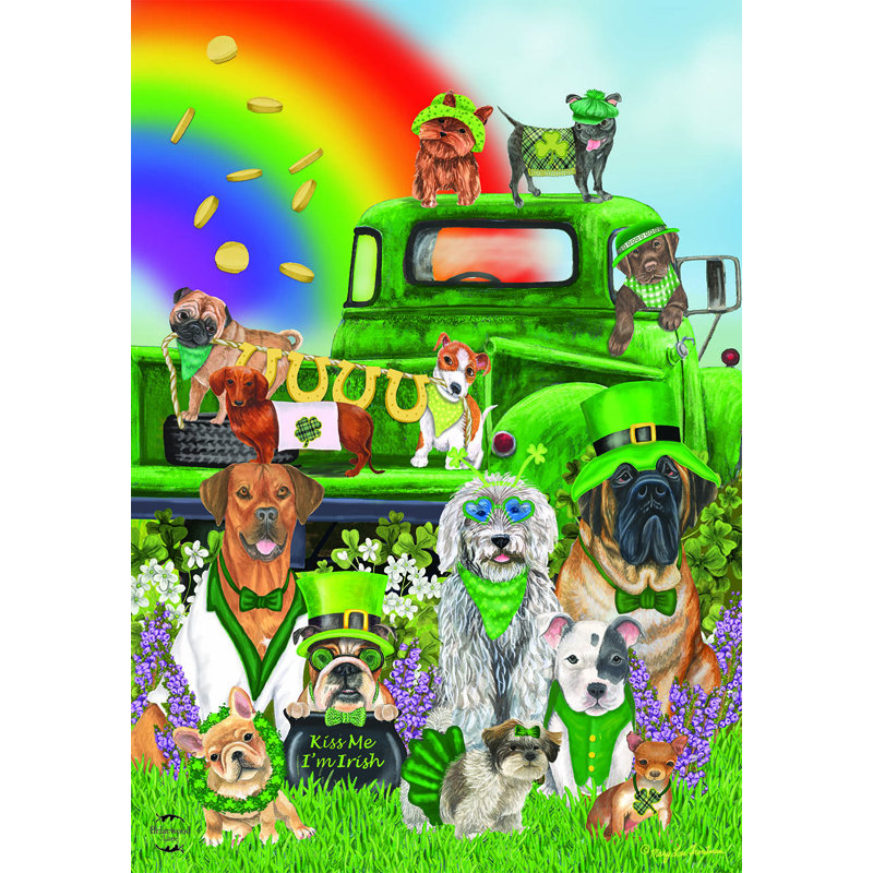 Drapeau de maison Lucky Pups Dobrina, Vert / noir / orange / rouge / bleu / brun