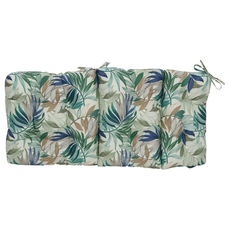 Outdoor Tufted Seat/Back Chair Cushion, 20" W x 20" D, Tan/Green/Oasis Chambray Floral