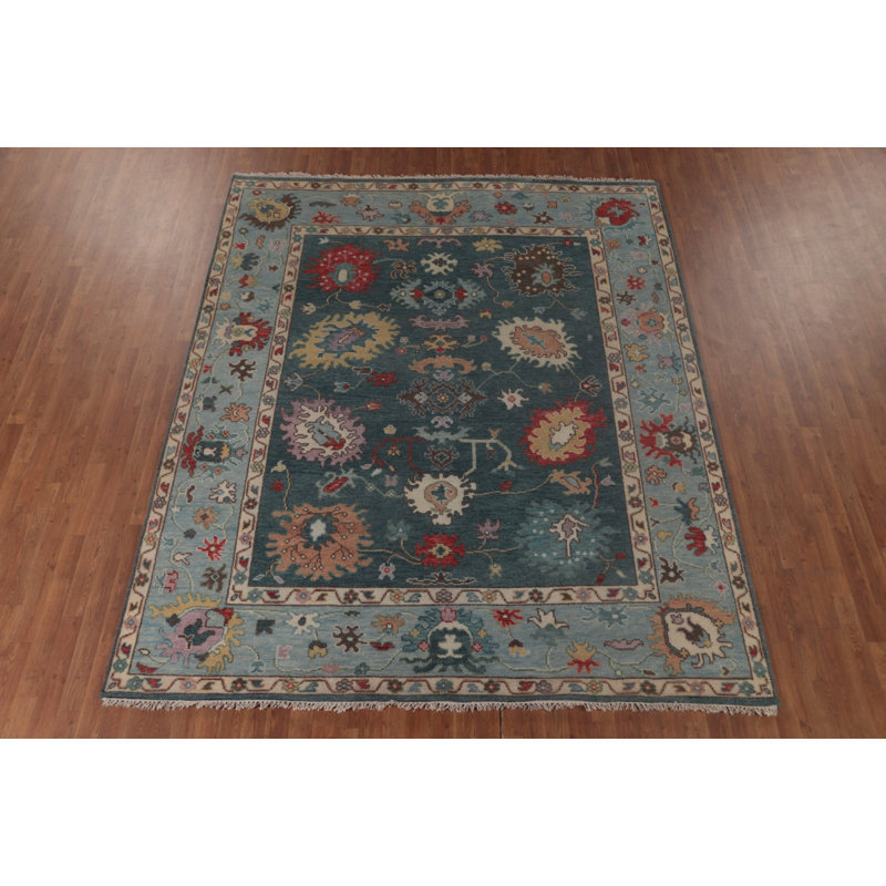 Tapis oriental fait à la main à motif floral Oushak 8 x 10