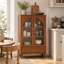 Armoire de rangement rétro avec portes en verre arquées pour la cuisine, noyer