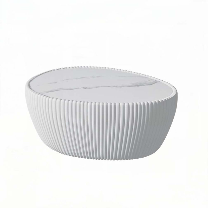 Eggs Shape Leather Coffee Table, White, White
