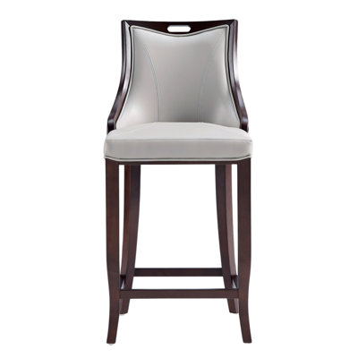 Emperor Traditional Vegan Leather Upholstered Beech Wood Bar Stool in Light Gray